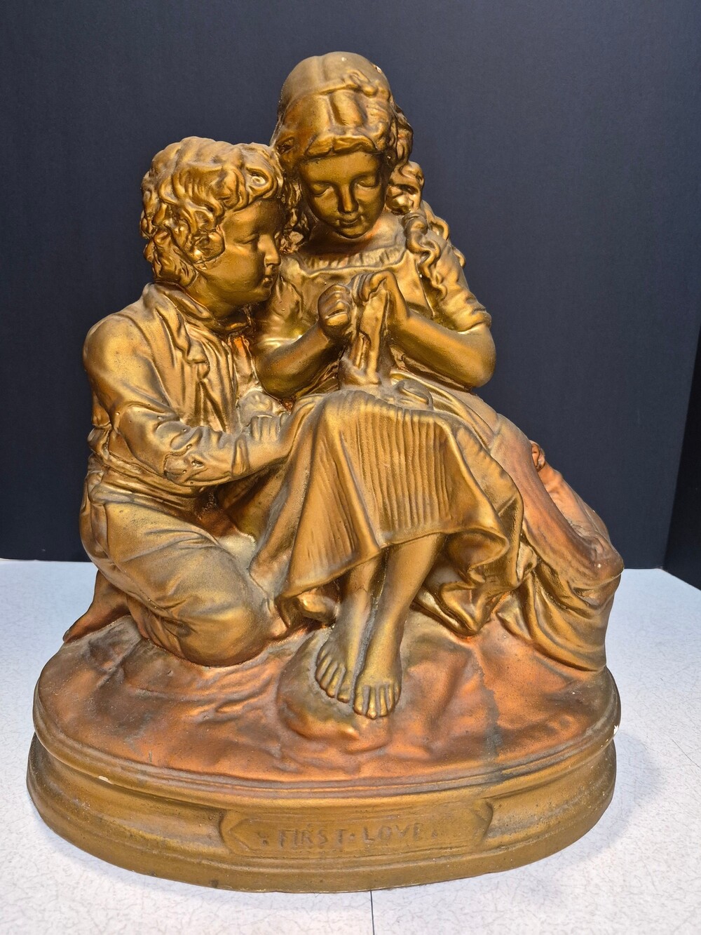 Bronze-Colored Sculpture Children First Love 12 Inch Decorative Figurine